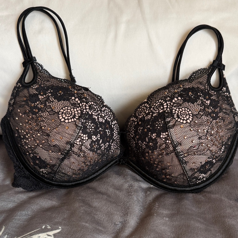 Victoria's Secret Black Lace Bra with Double Straps